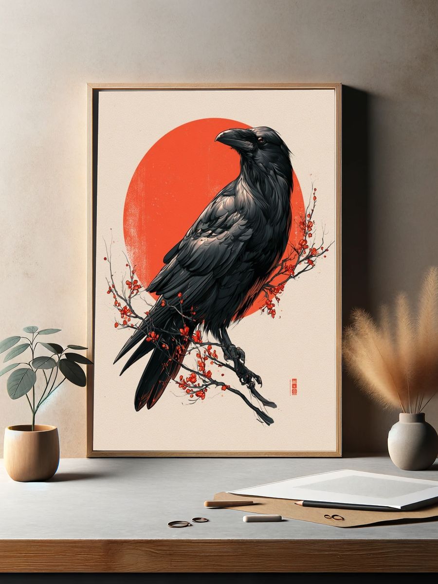 Raven on Red Sun Poster. — room view 2