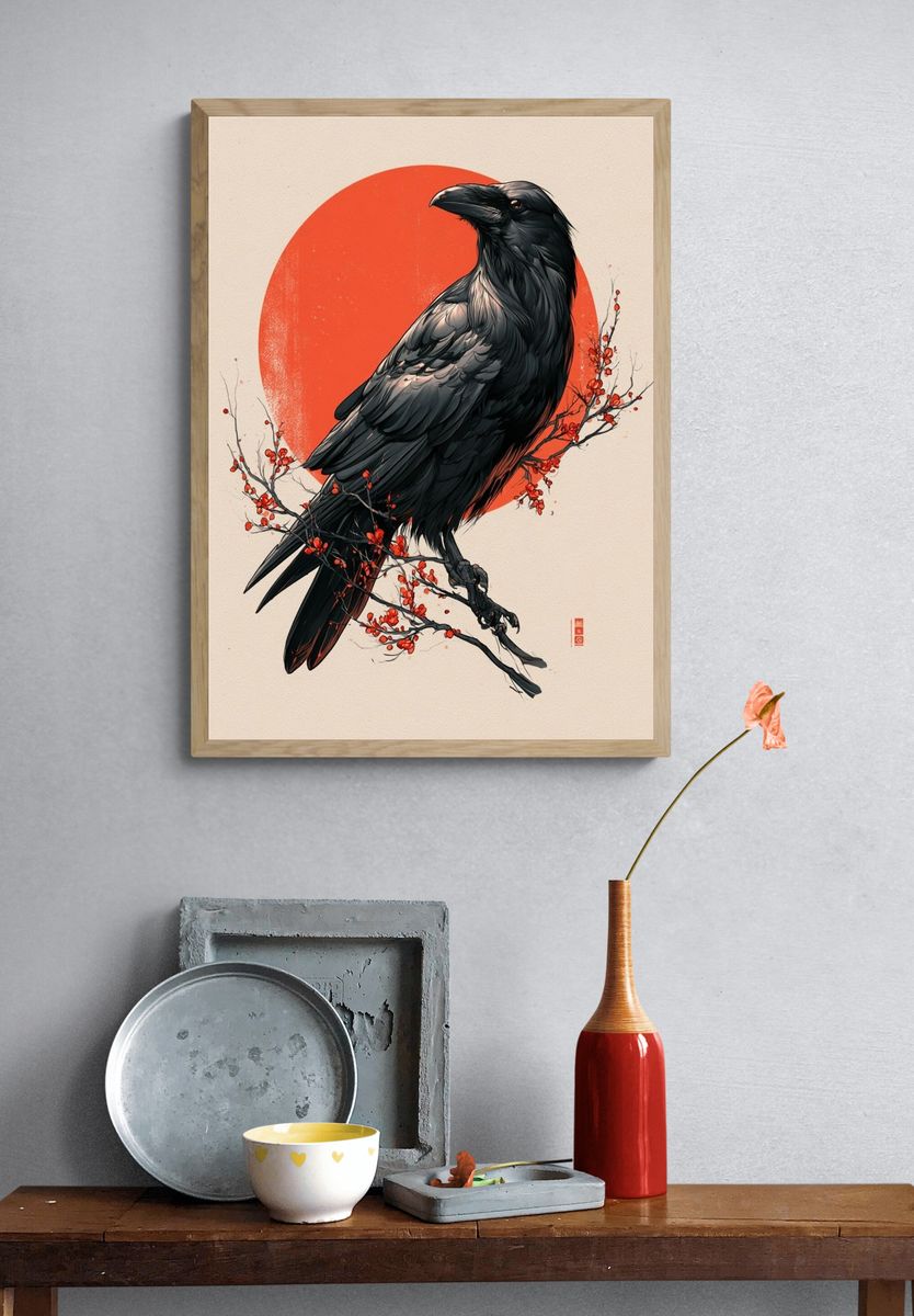 Raven on Red Sun Poster. — room view 3