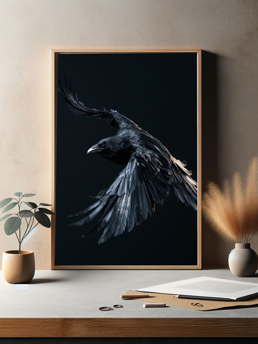 Black Raven in Flight Poster. — room view 2