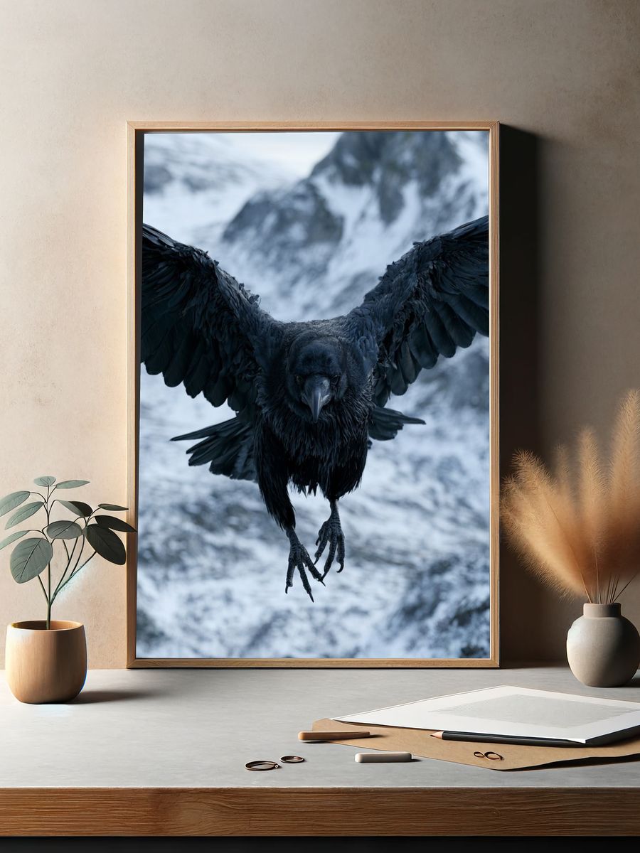 Raven in Flight Photography Poster. — room view 2