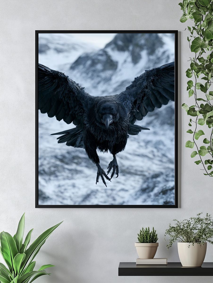 Raven in Flight Photography Poster. — room view 4