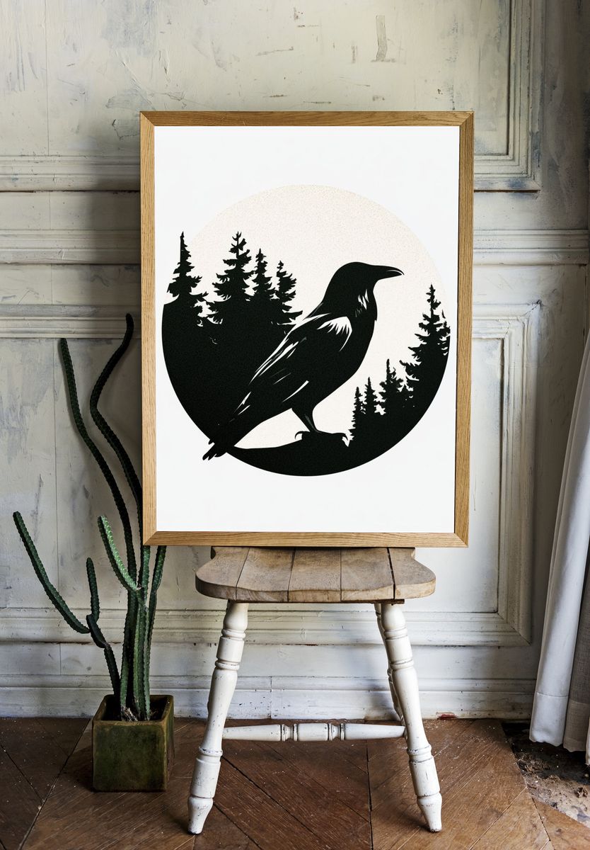 Raven Forest Silhouette Poster. room preview