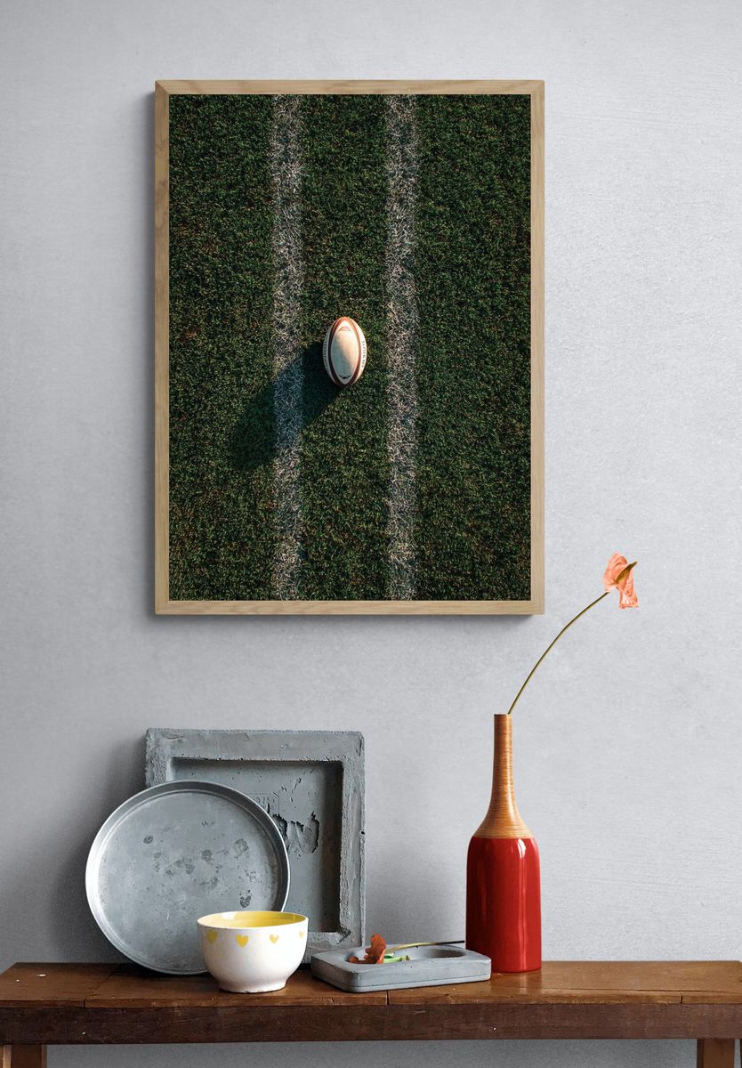 Rugby Ball on Field — Sports Print. — room view 3