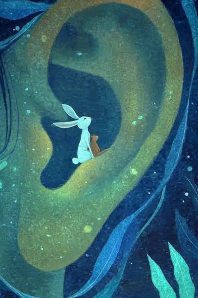 Whimsical Rabbit and Bear Illustration Poster. poster print