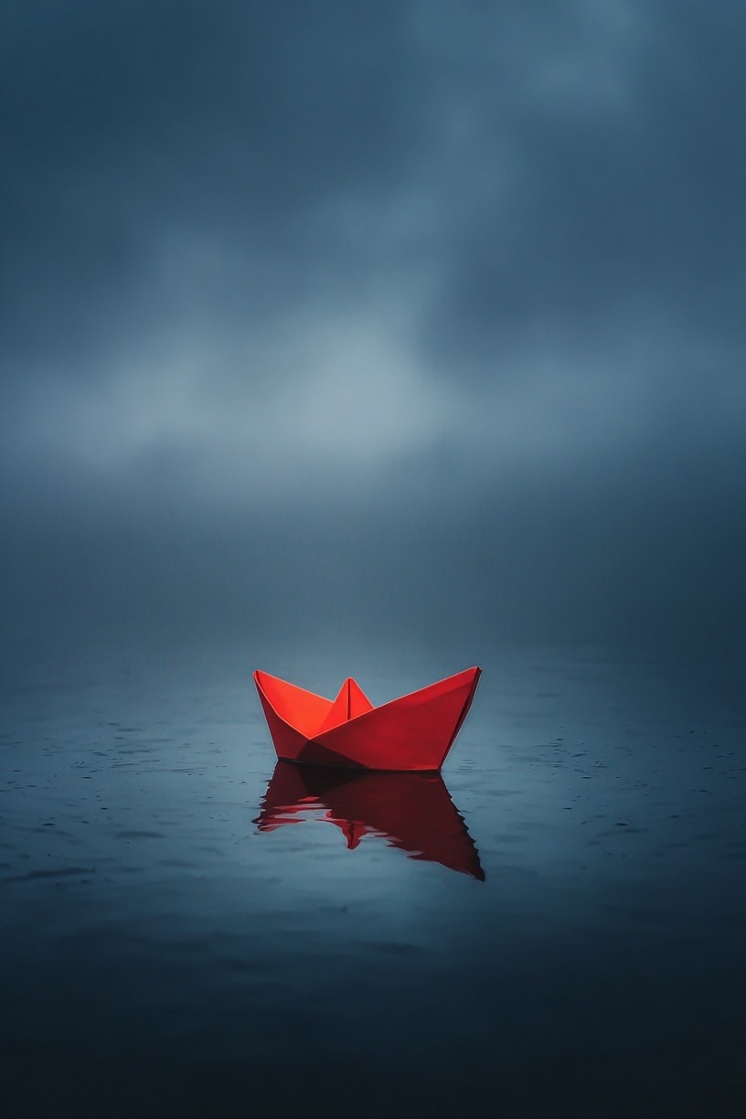 Red Paper Boat — Photography Print. poster detail