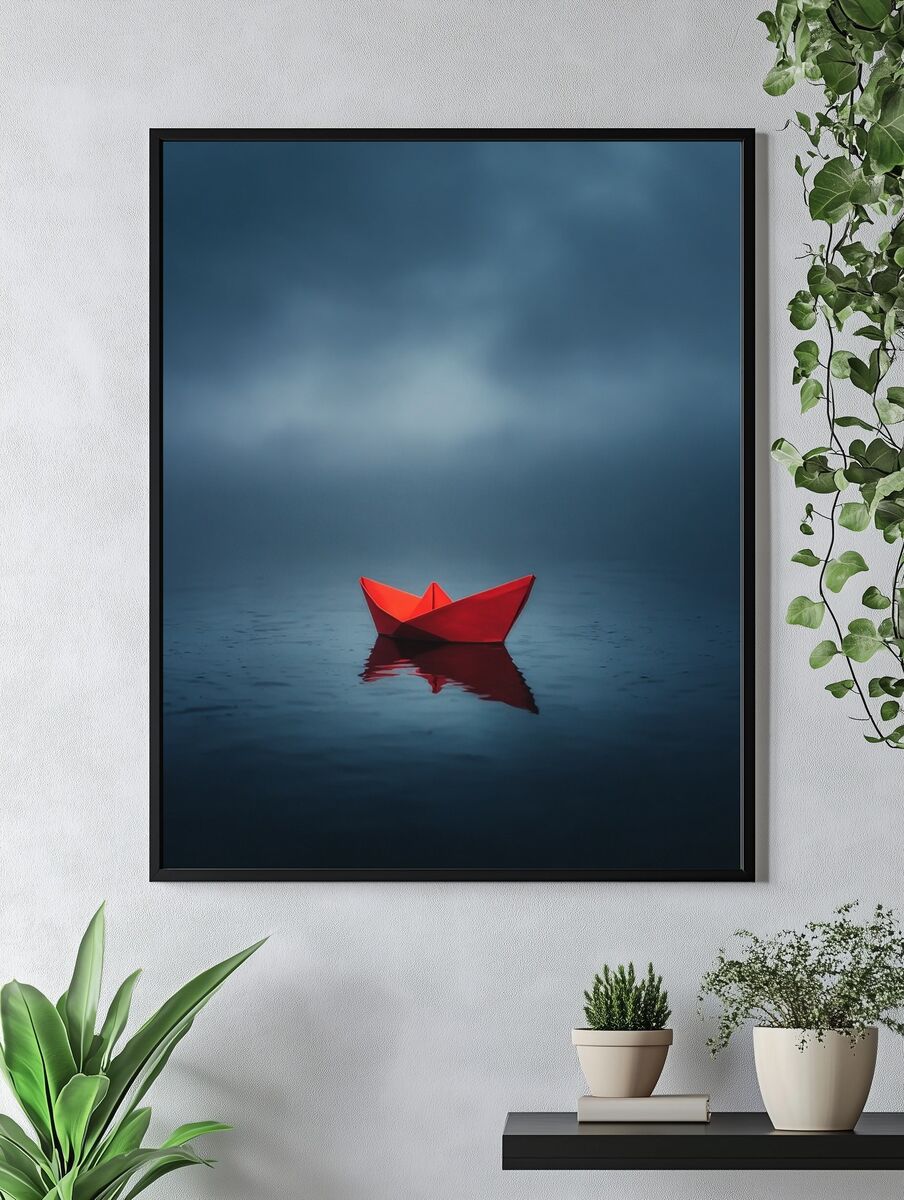 Red Paper Boat — Photography Print. — room view 4
