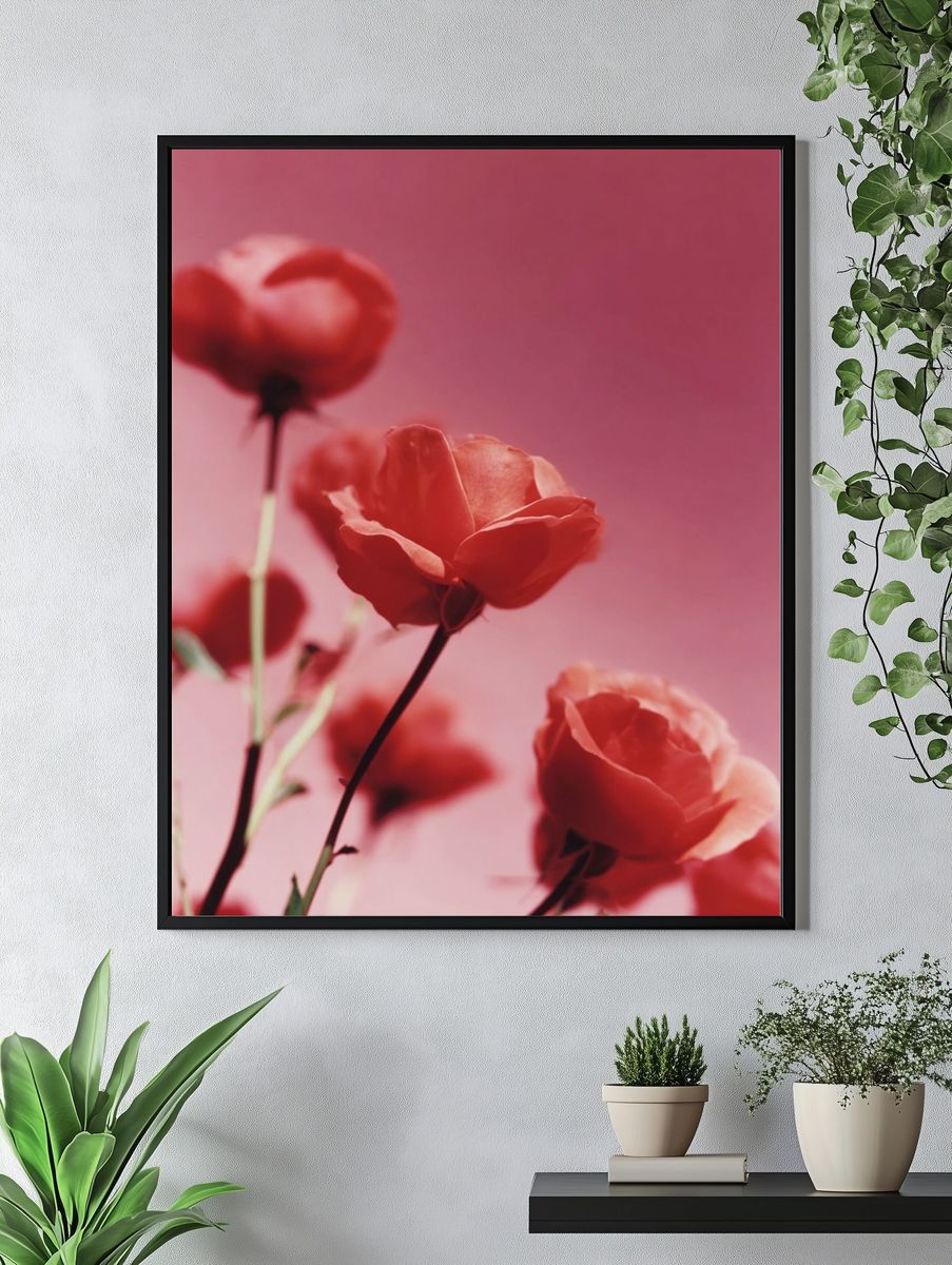 Roses on Pink Background Poster. — room view 4