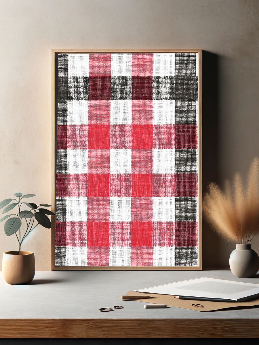 Red and Black Plaid Pattern Poster. — room view 2