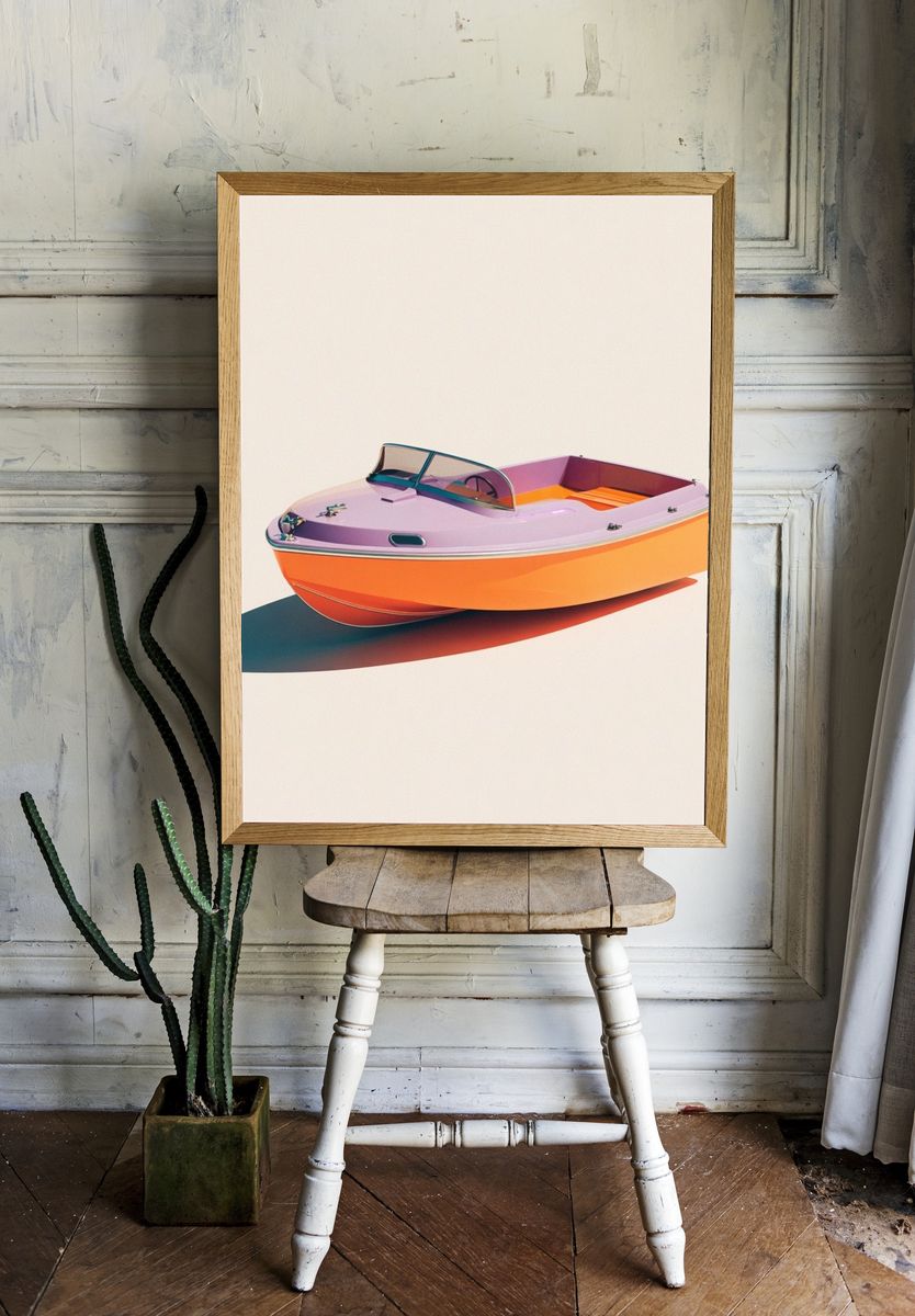 Colorful Retro Boat Poster room preview