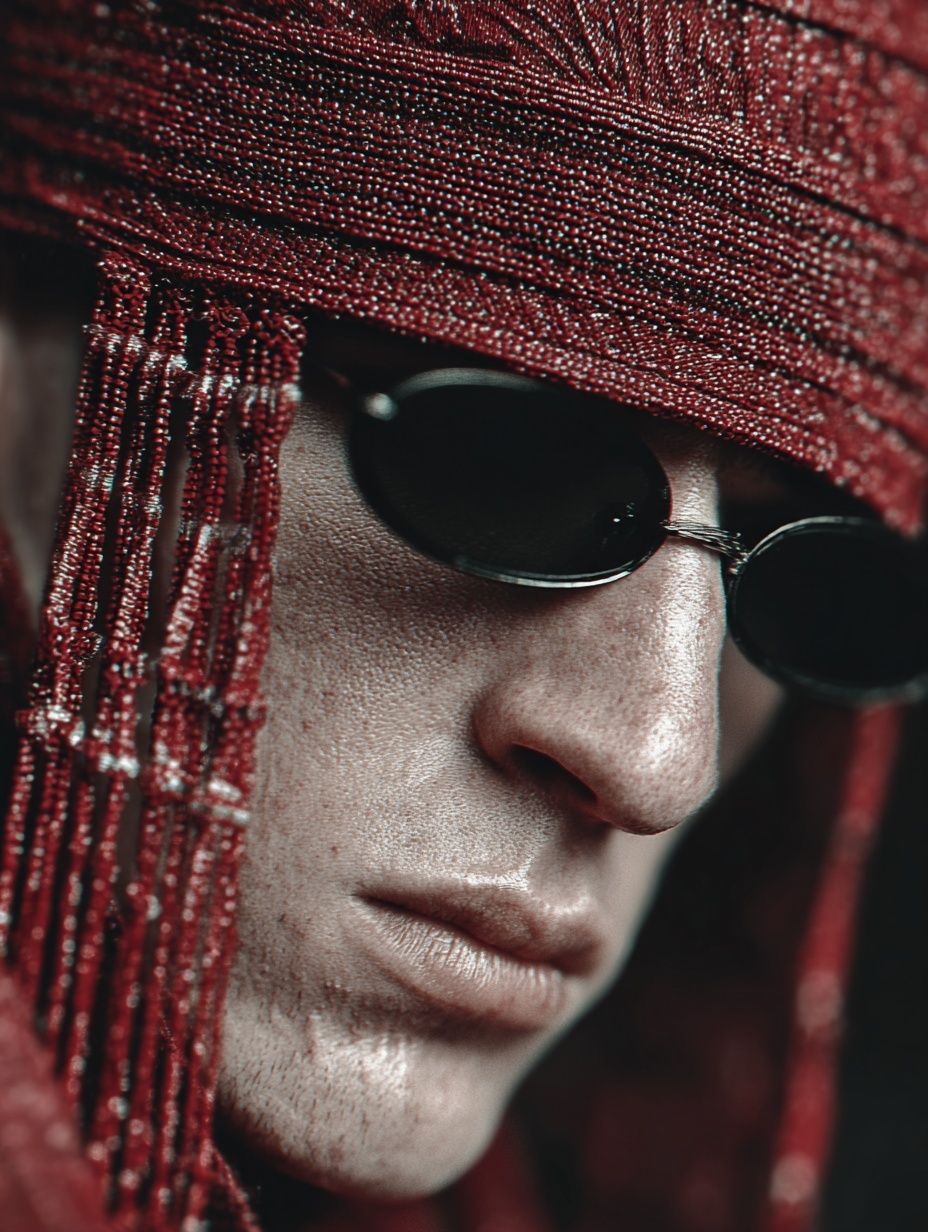 Red Beaded Portrait Photography Poster. poster detail