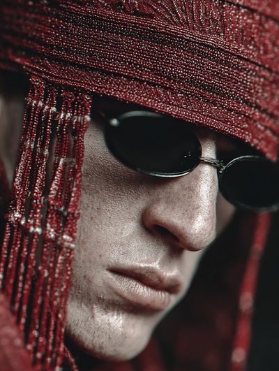 Red Beaded Portrait Photography Poster. poster