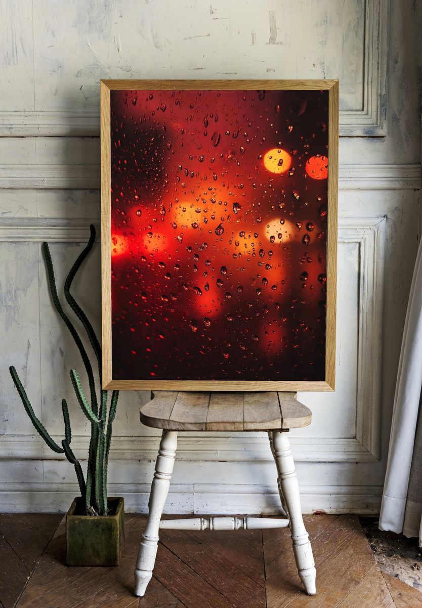 Rainy Red Bokeh Photography Poster. — room view 1