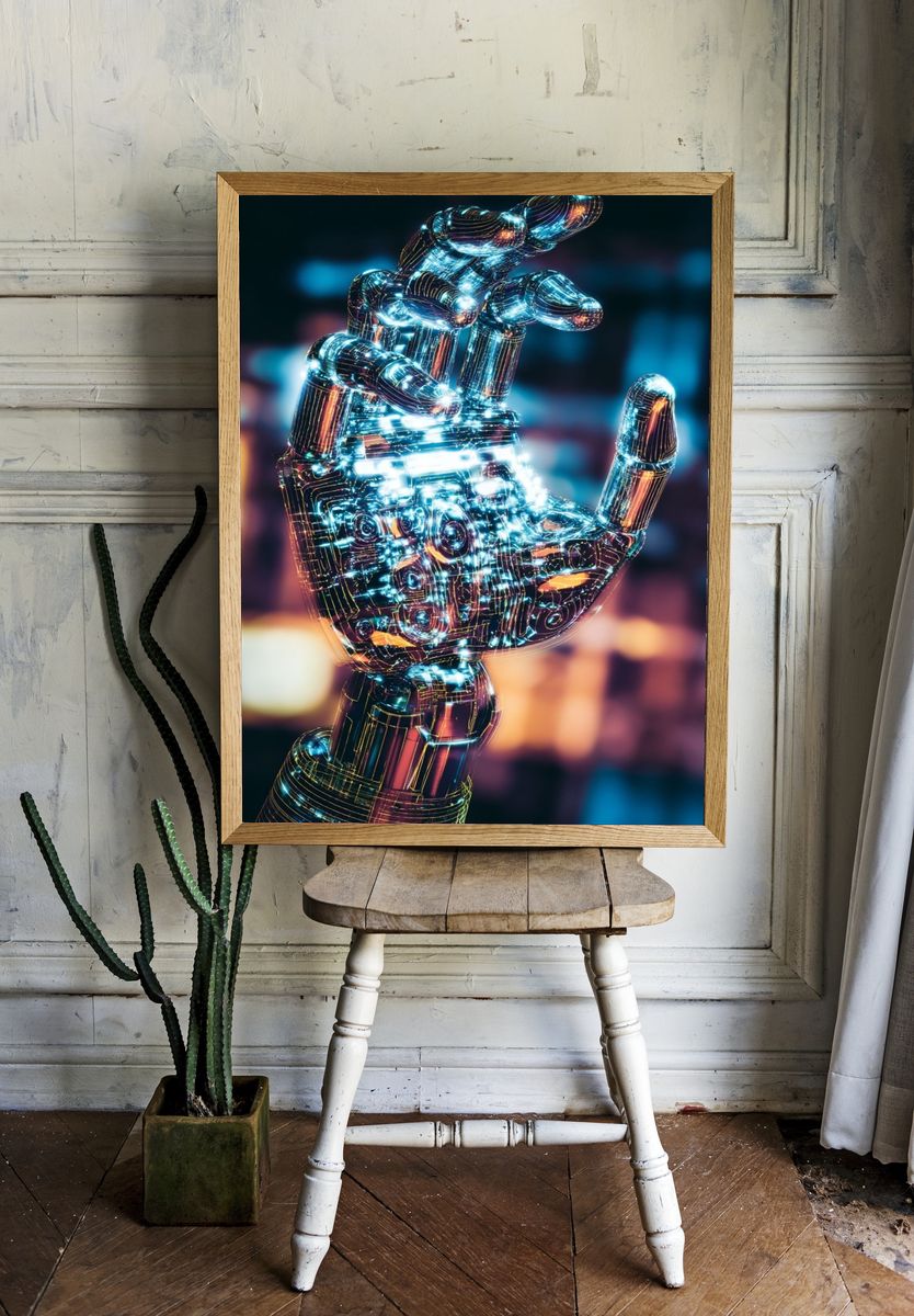 Futuristic Robotic Hand — Digital Art Print room preview