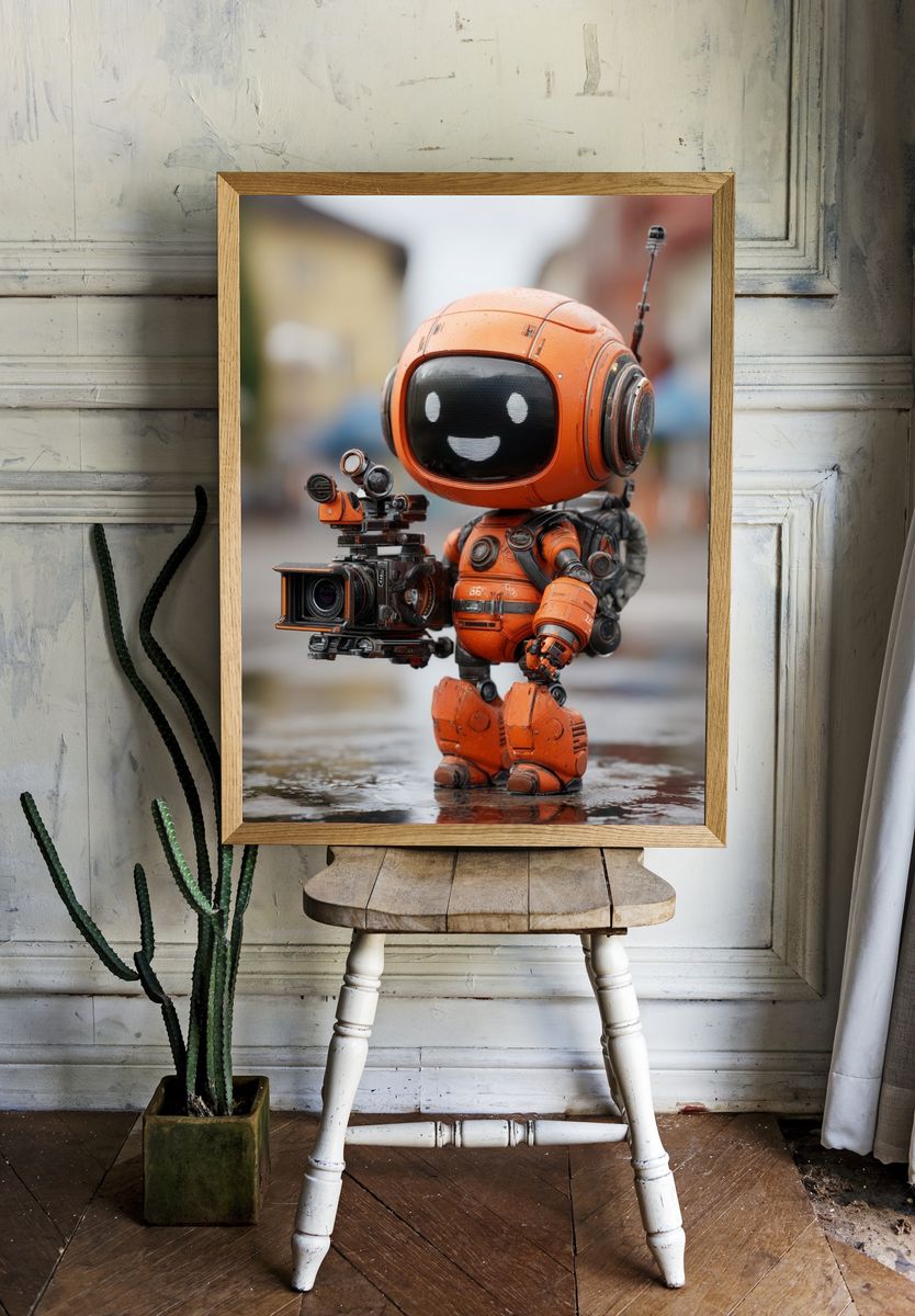 Happy Robot with Camera — Digital Art Print room preview