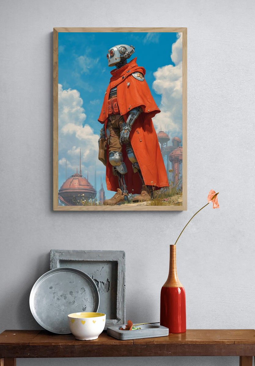 Futuristic Robot in Orange Cloak Poster. — room view 3