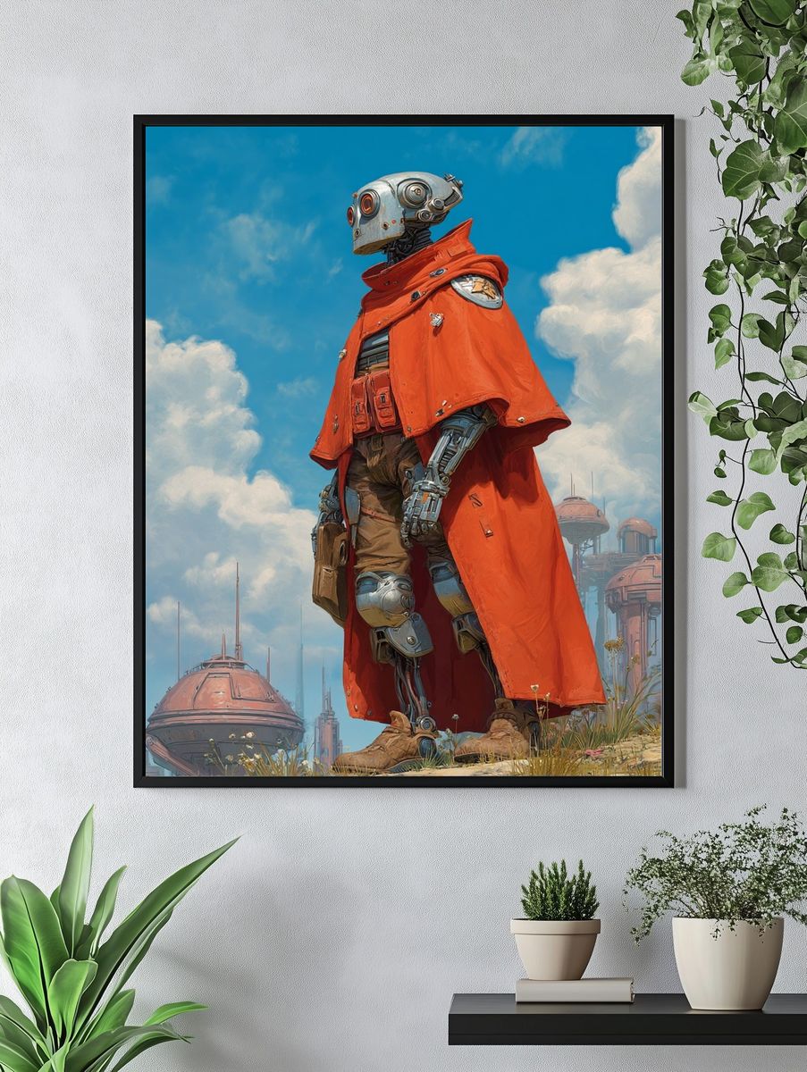 Futuristic Robot in Orange Cloak Poster. — room view 4