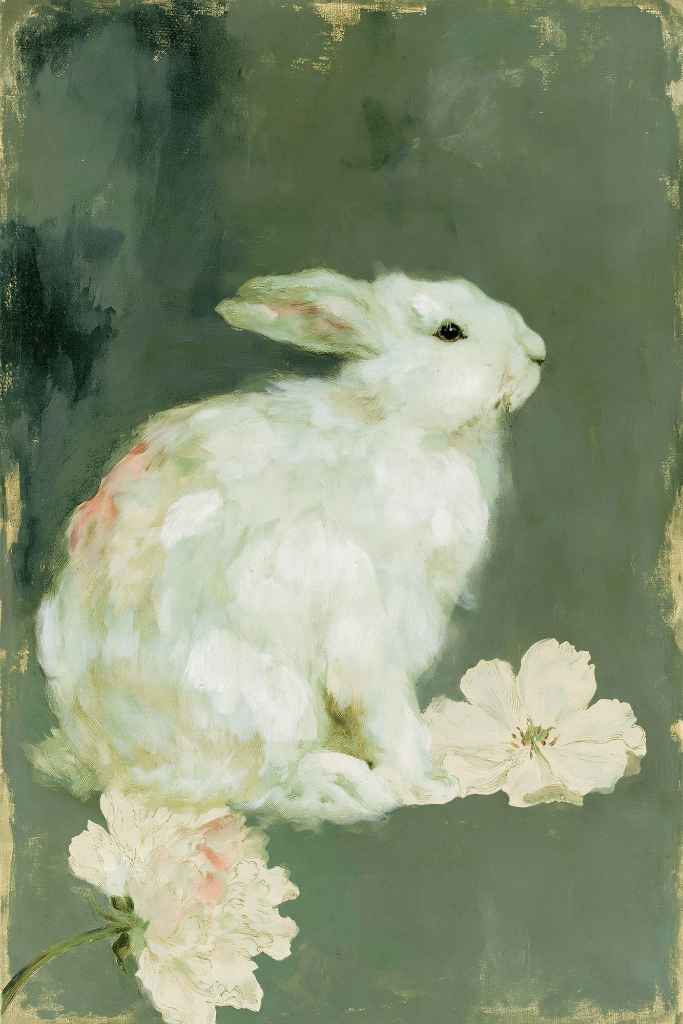 White Rabbit Botanical Print. poster — animals art