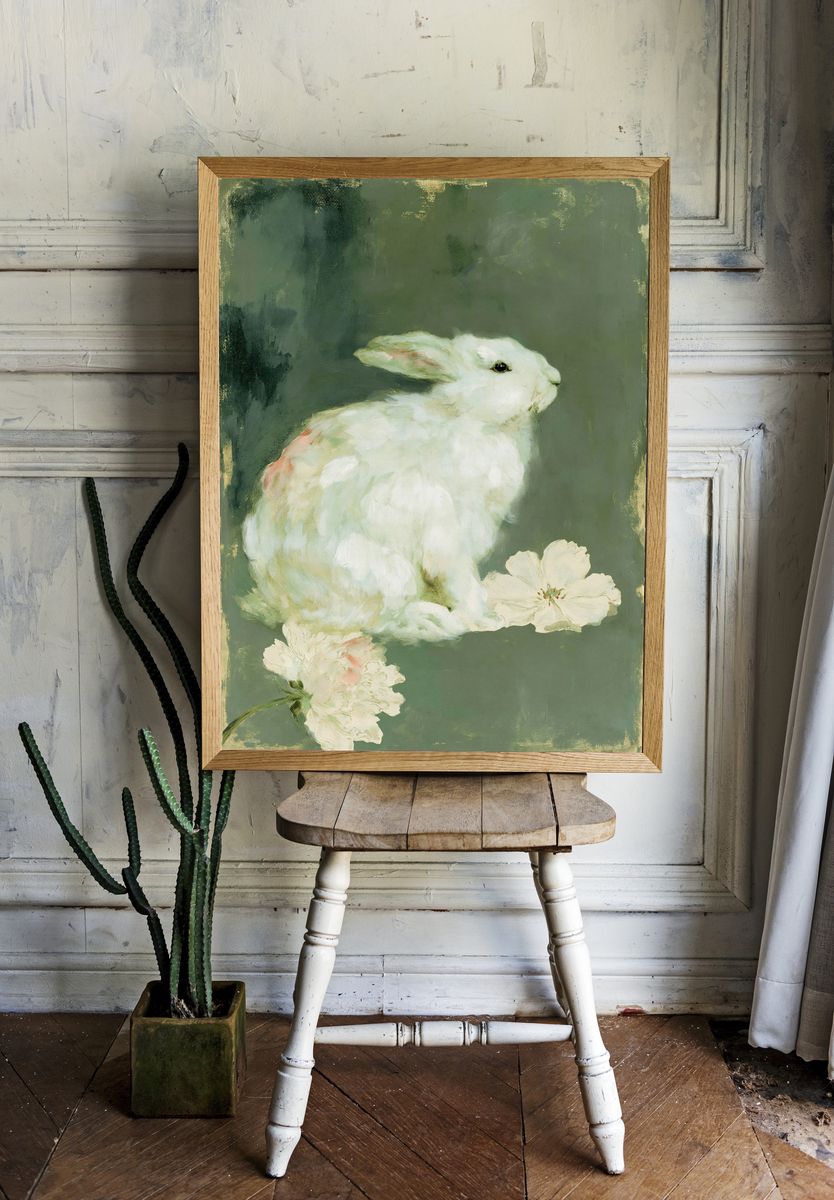 White Rabbit Botanical Print. — room view 1