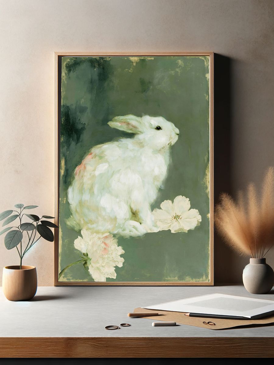 White Rabbit Botanical Print. — room view 2
