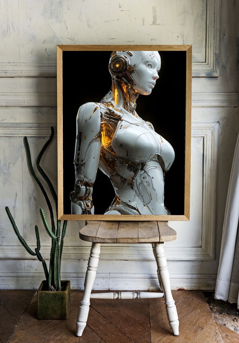 Futuristic Robot Portrait Poster. room preview