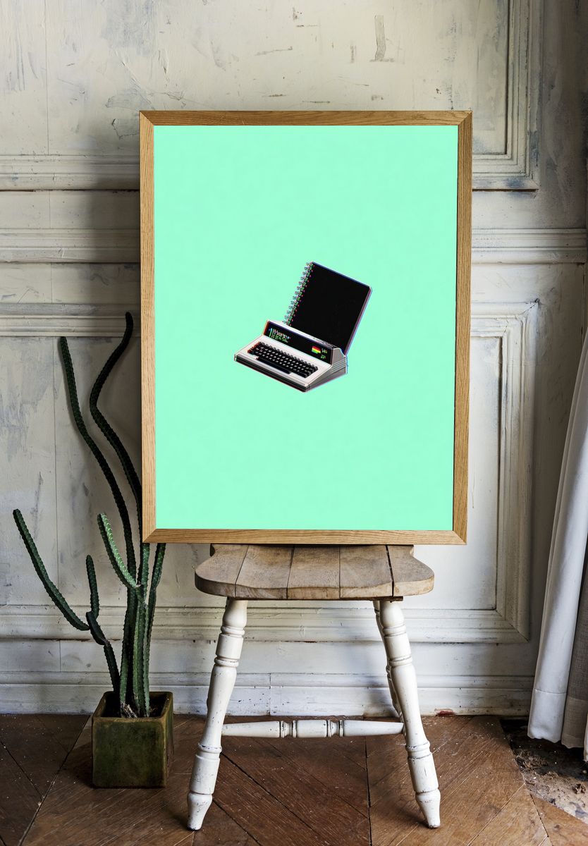 Retro Computer and Notebook — Digital Art Print room preview