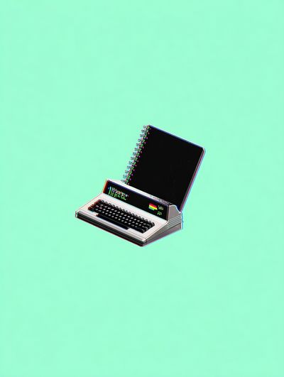 Retro Computer and Notebook — Digital Art Print. poster print
