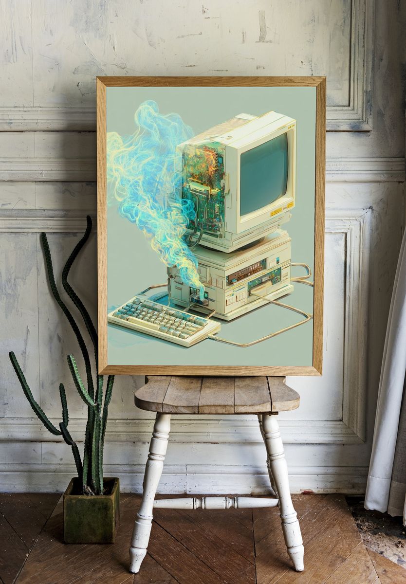 Retro Computer — Digital Art Print. — room view 1