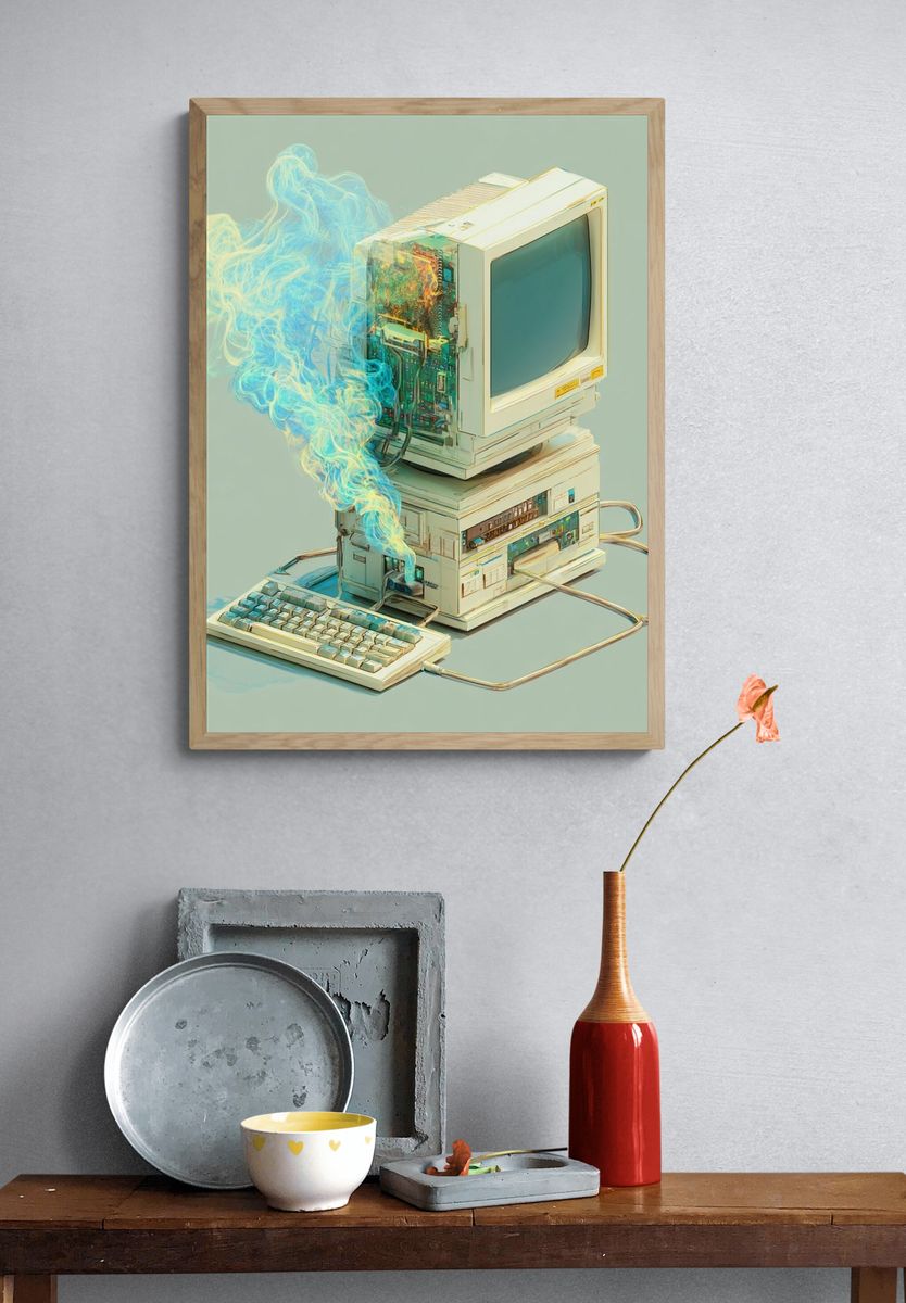 Retro Computer — Digital Art Print. — room view 3