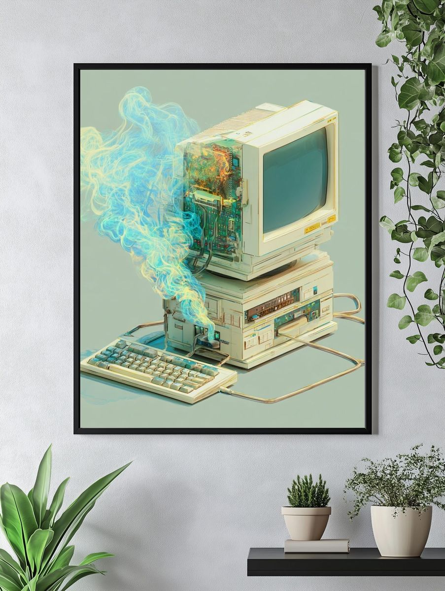 Retro Computer — Digital Art Print. — room view 4