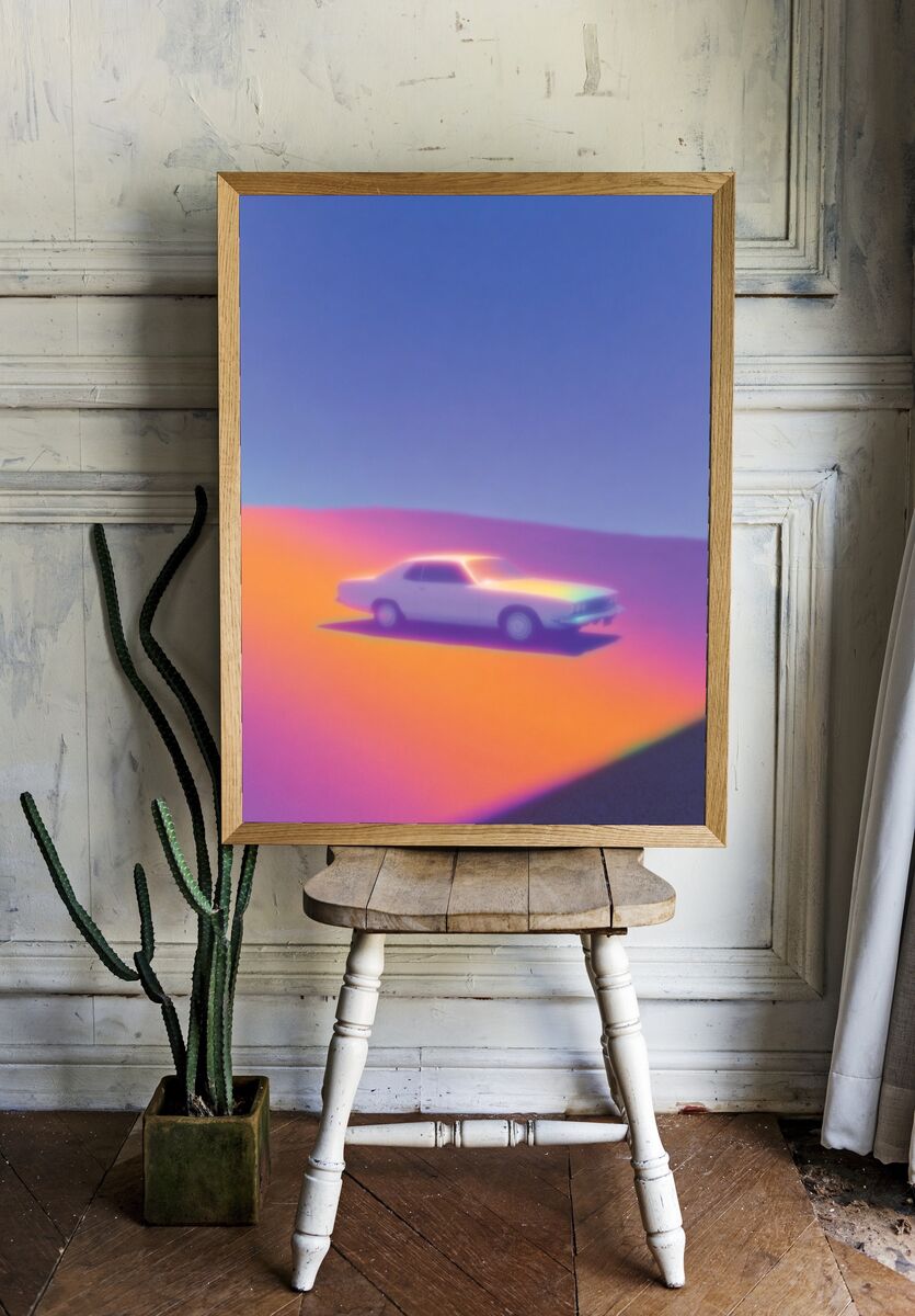 Retro Car Sunset Poster. — room view 1