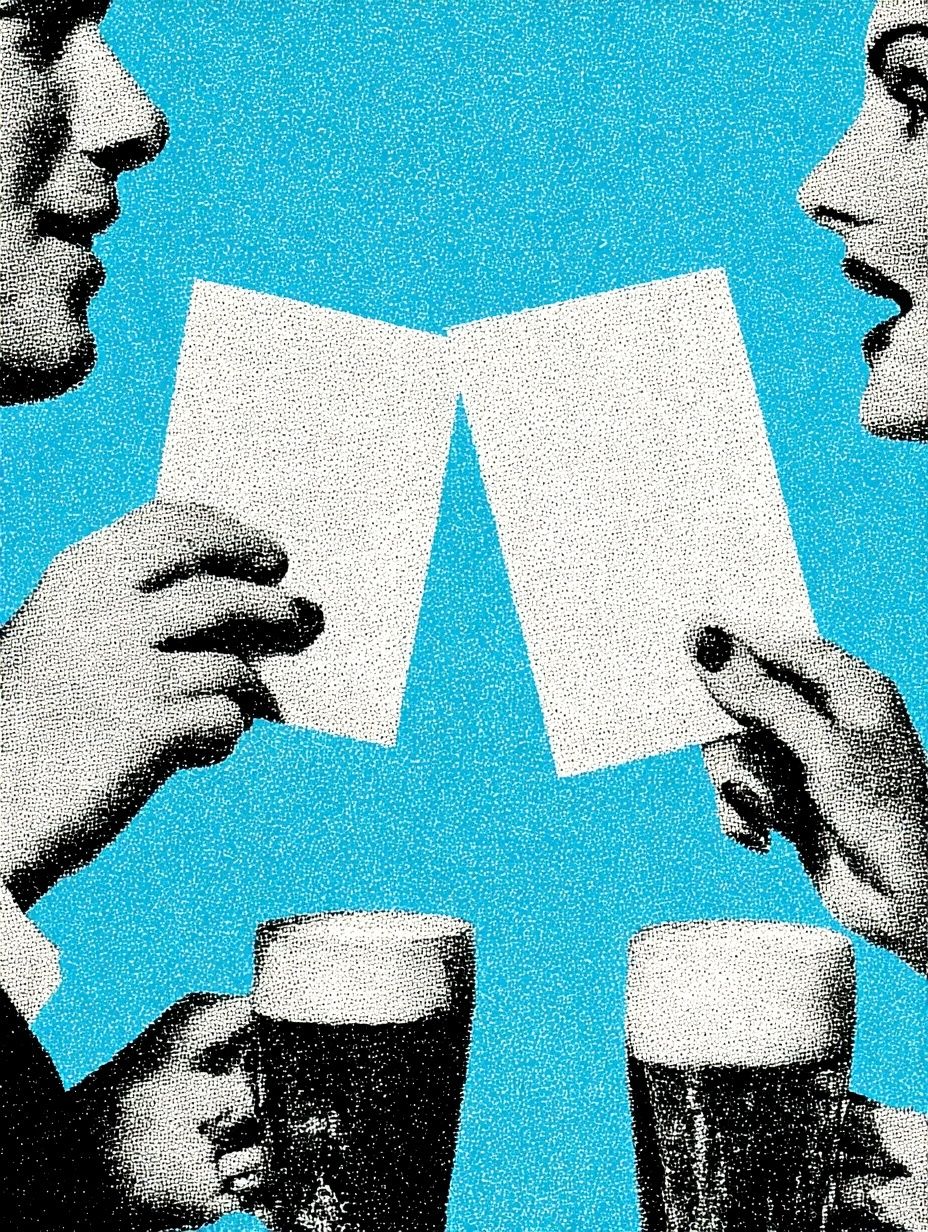 Retro Couple with Beer — Vintage Print. poster detail