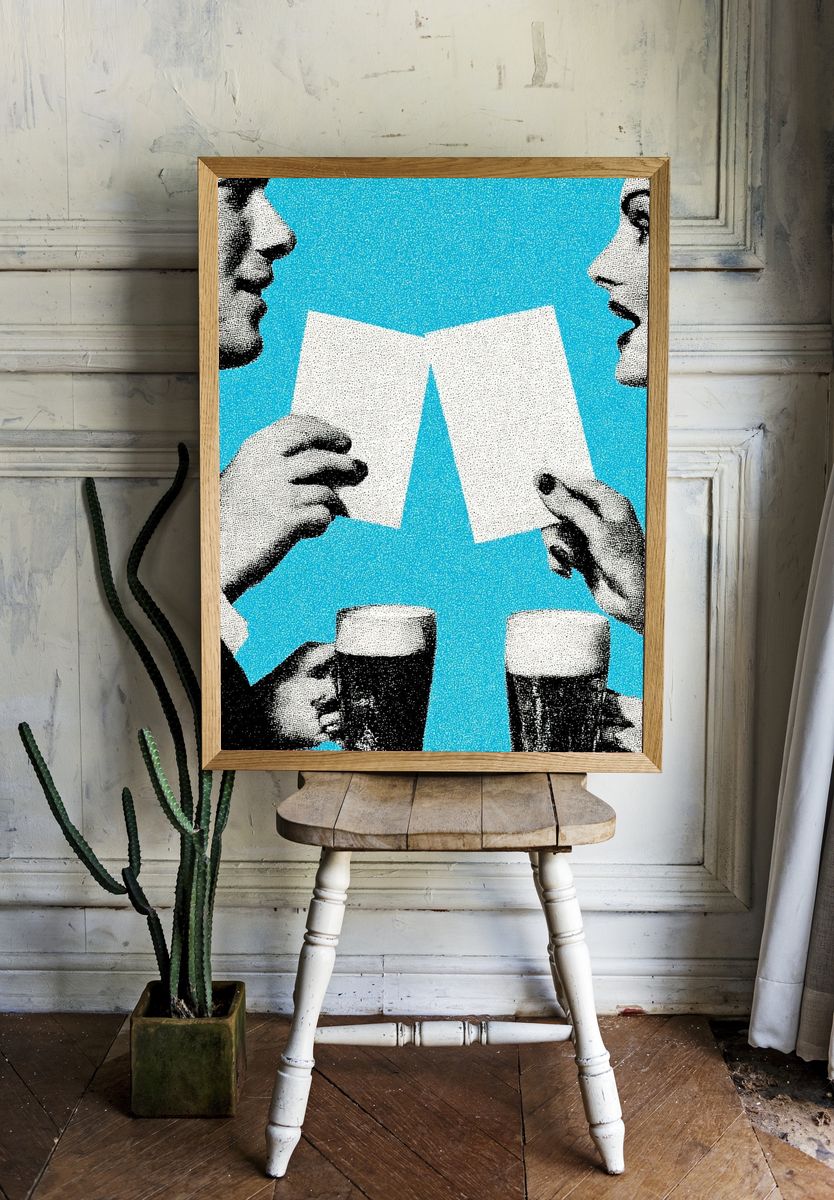 Retro Couple with Beer — Vintage Print. — room view 1