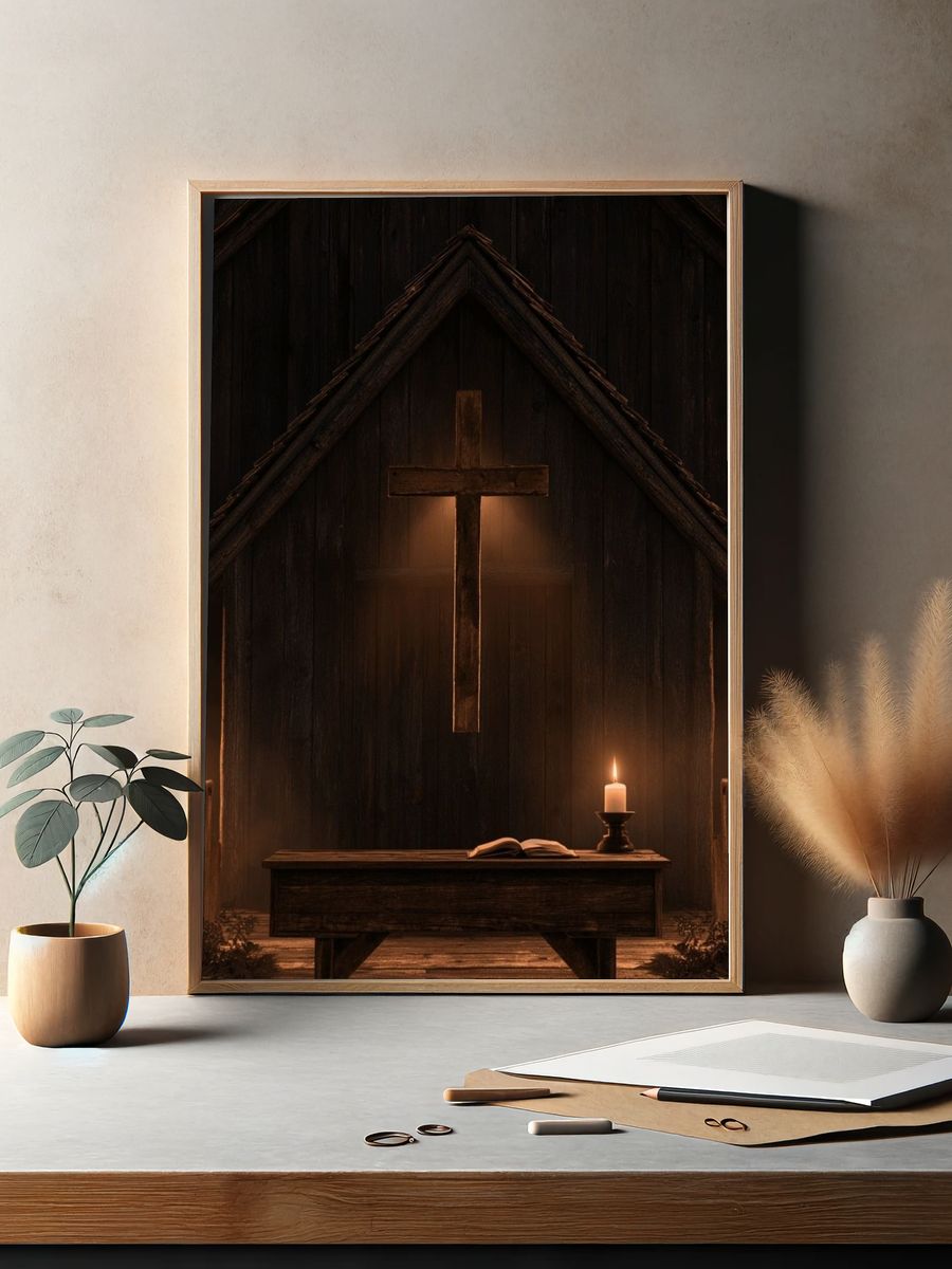 Rustic Chapel Cross Poster. — room view 2