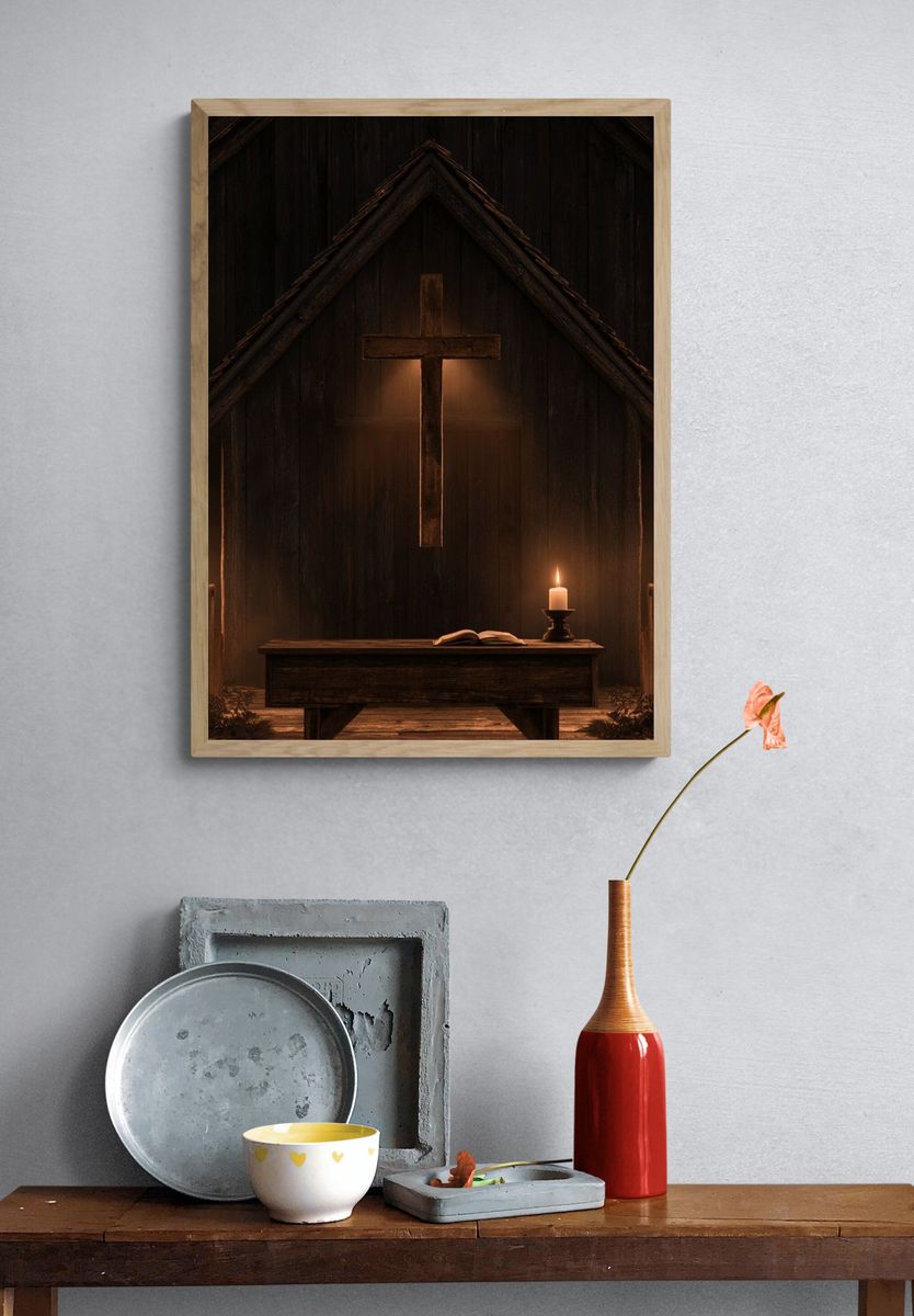 Rustic Chapel Cross Poster. — room view 3