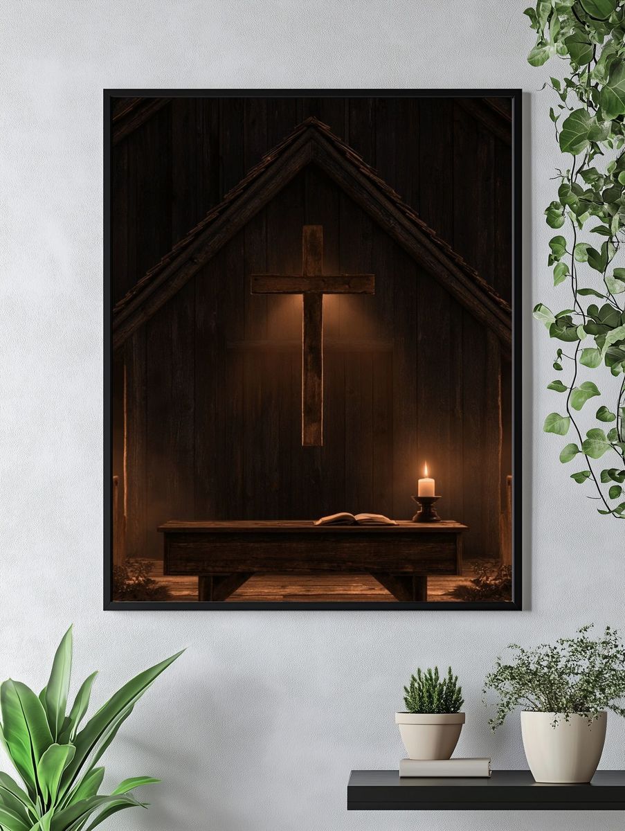 Rustic Chapel Cross Poster. — room view 4