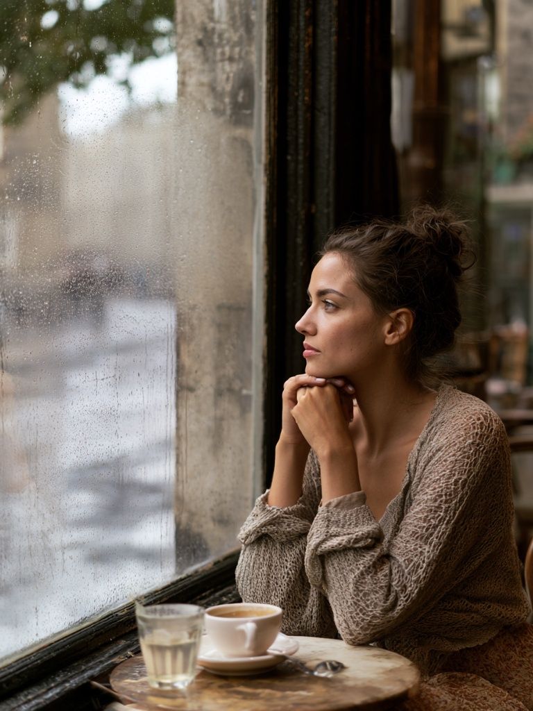 Rainy Café Portrait Photography Poster. poster — photography art