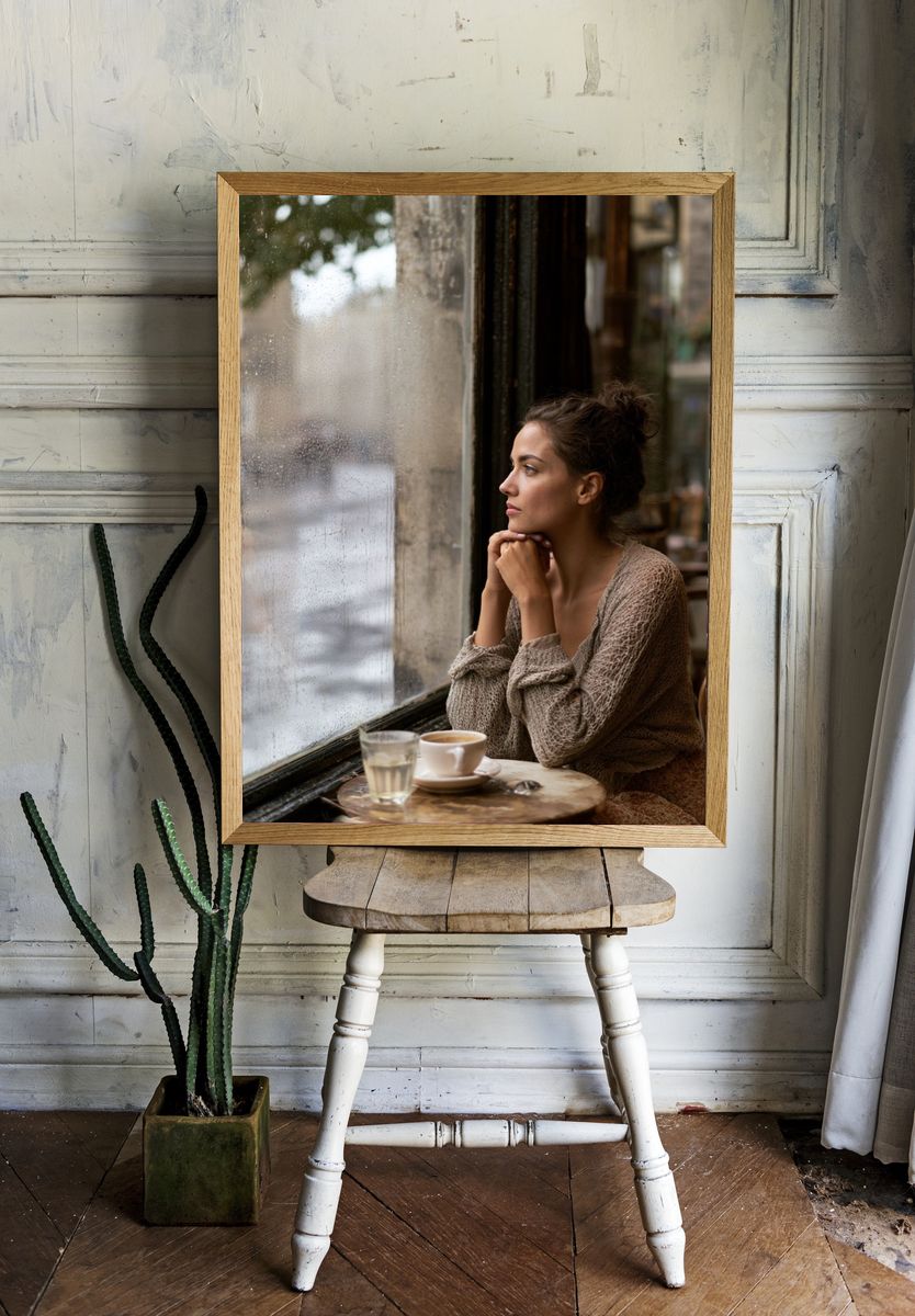 Rainy Café Portrait Photography Poster. — room view 1