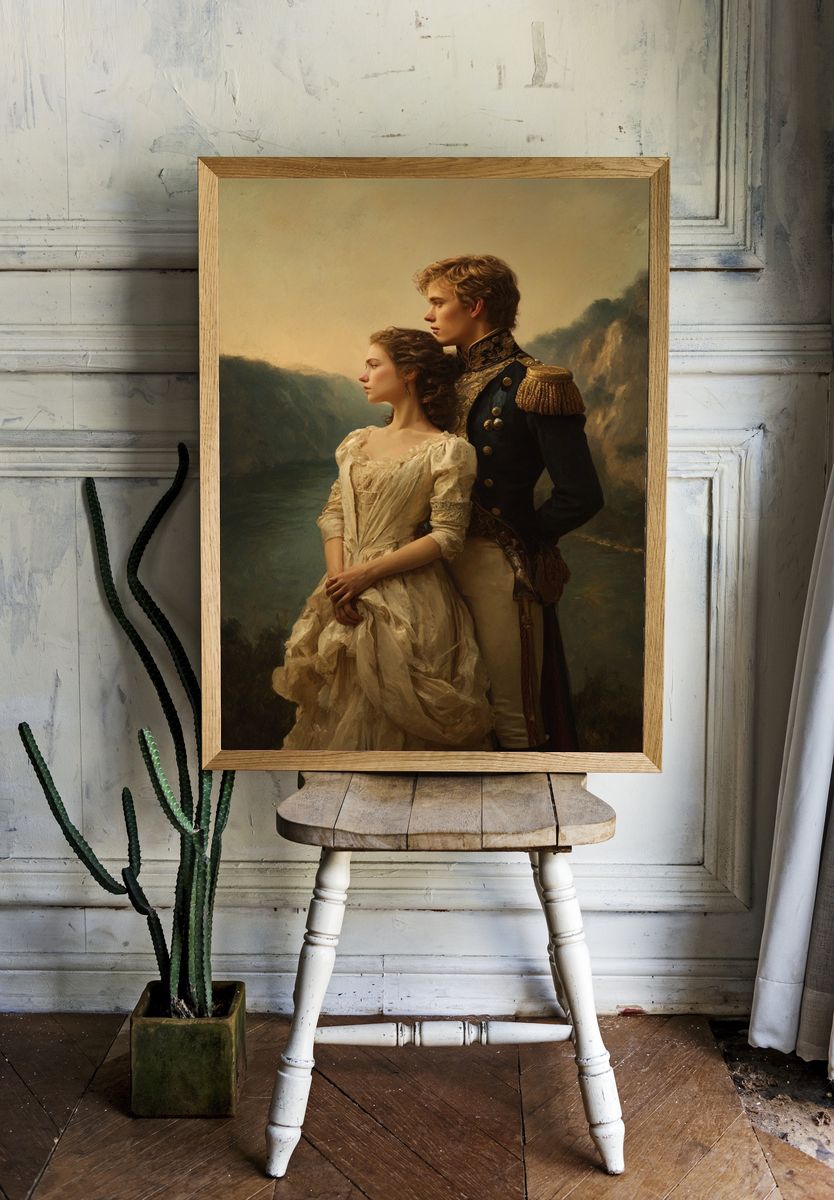 Regency Couple Portrait Print. room preview