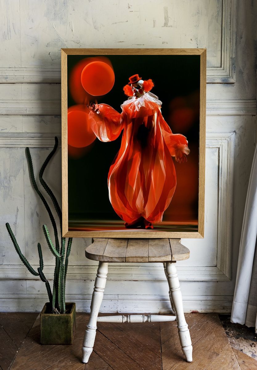 Red Clown Performance Photography Poster. — room view 1