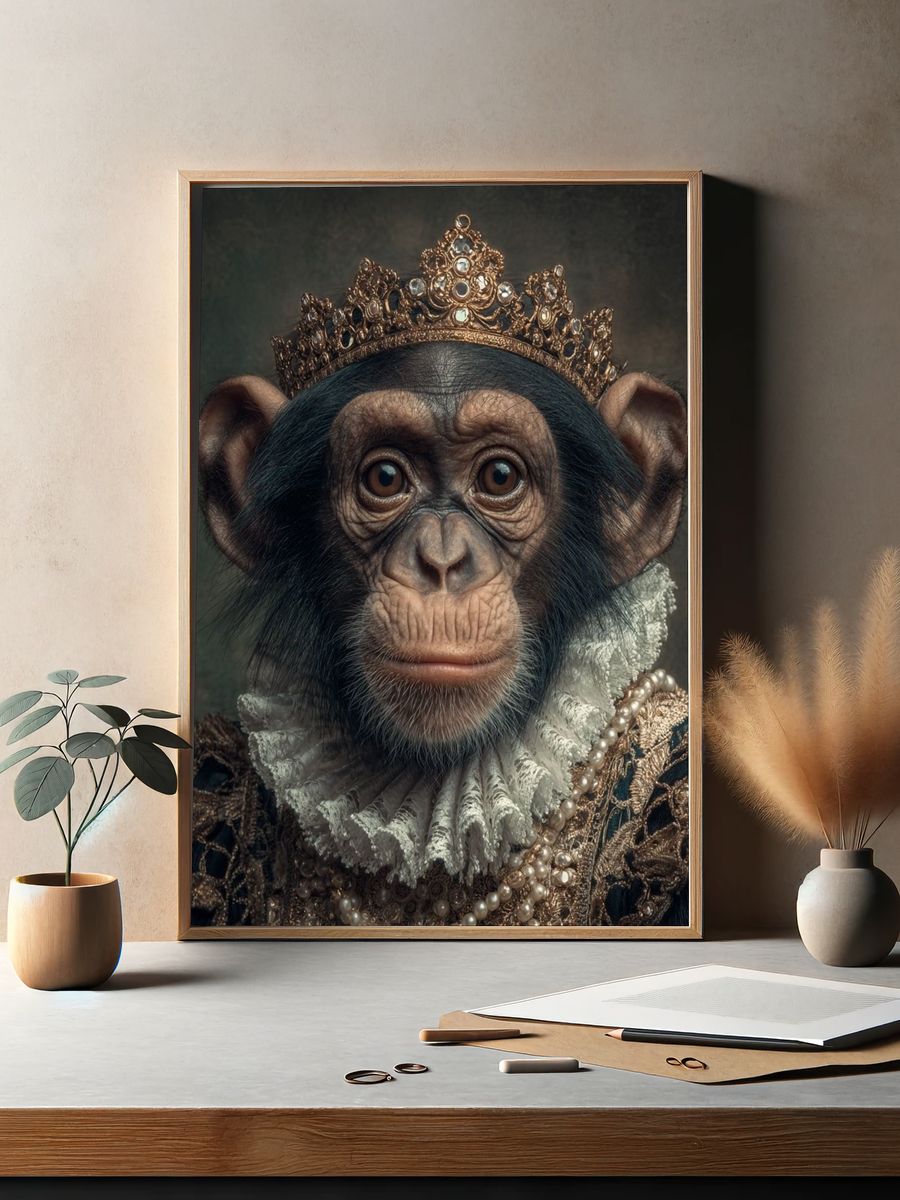 Regal Chimpanzee Portrait — Fine Art Print. — room view 2