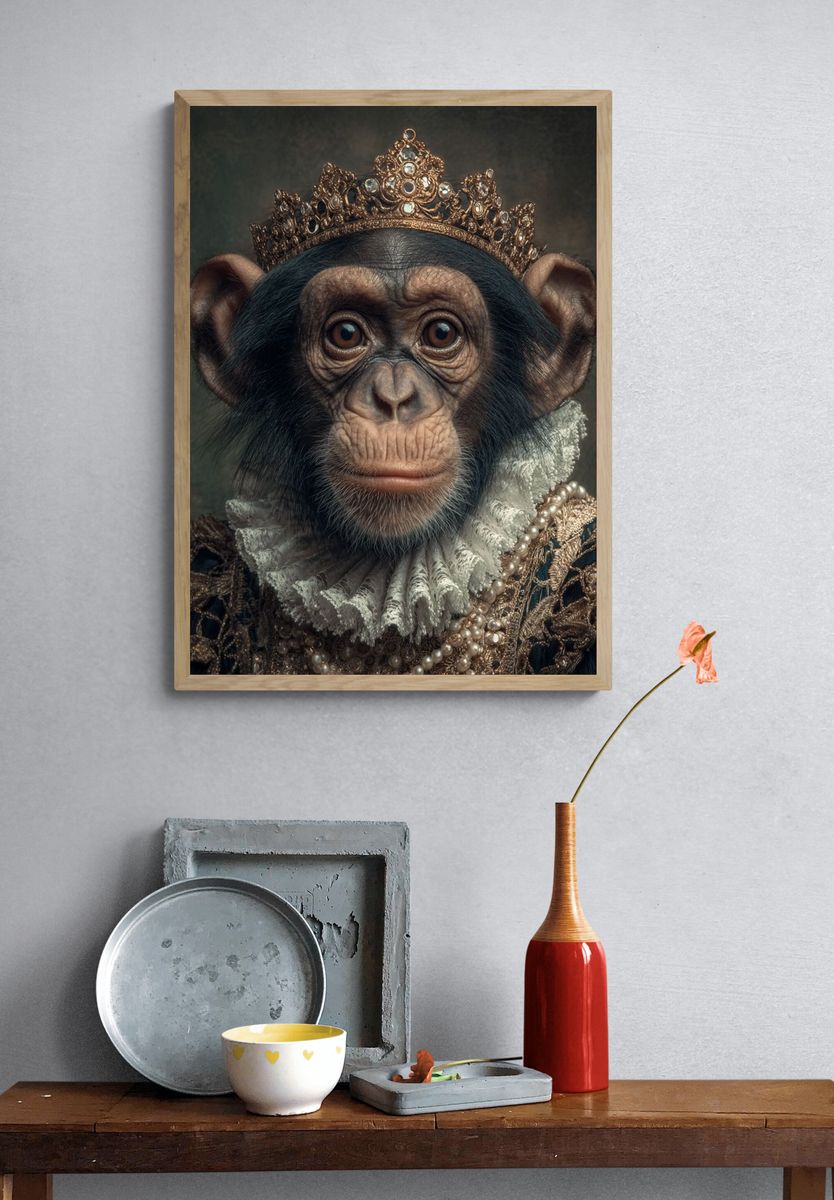 Regal Chimpanzee Portrait — Fine Art Print. — room view 3