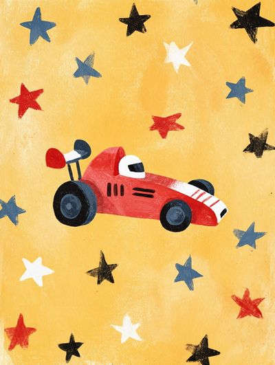 Red Race Car — Kids Illustration Print. poster