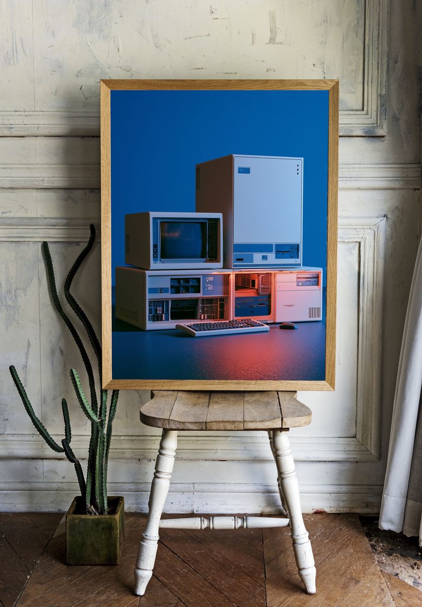Retro Computer Stack Photography Poster. — room view 1