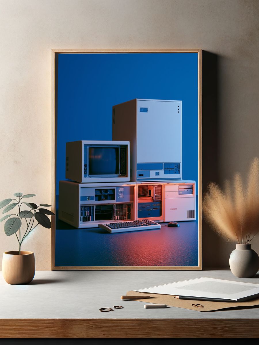 Retro Computer Stack Photography Poster. — room view 2
