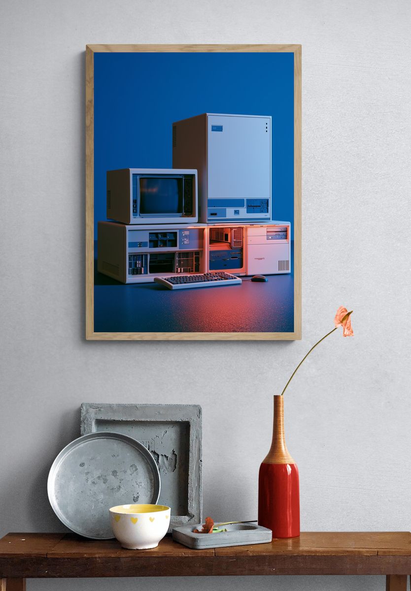 Retro Computer Stack Photography Poster. — room view 3