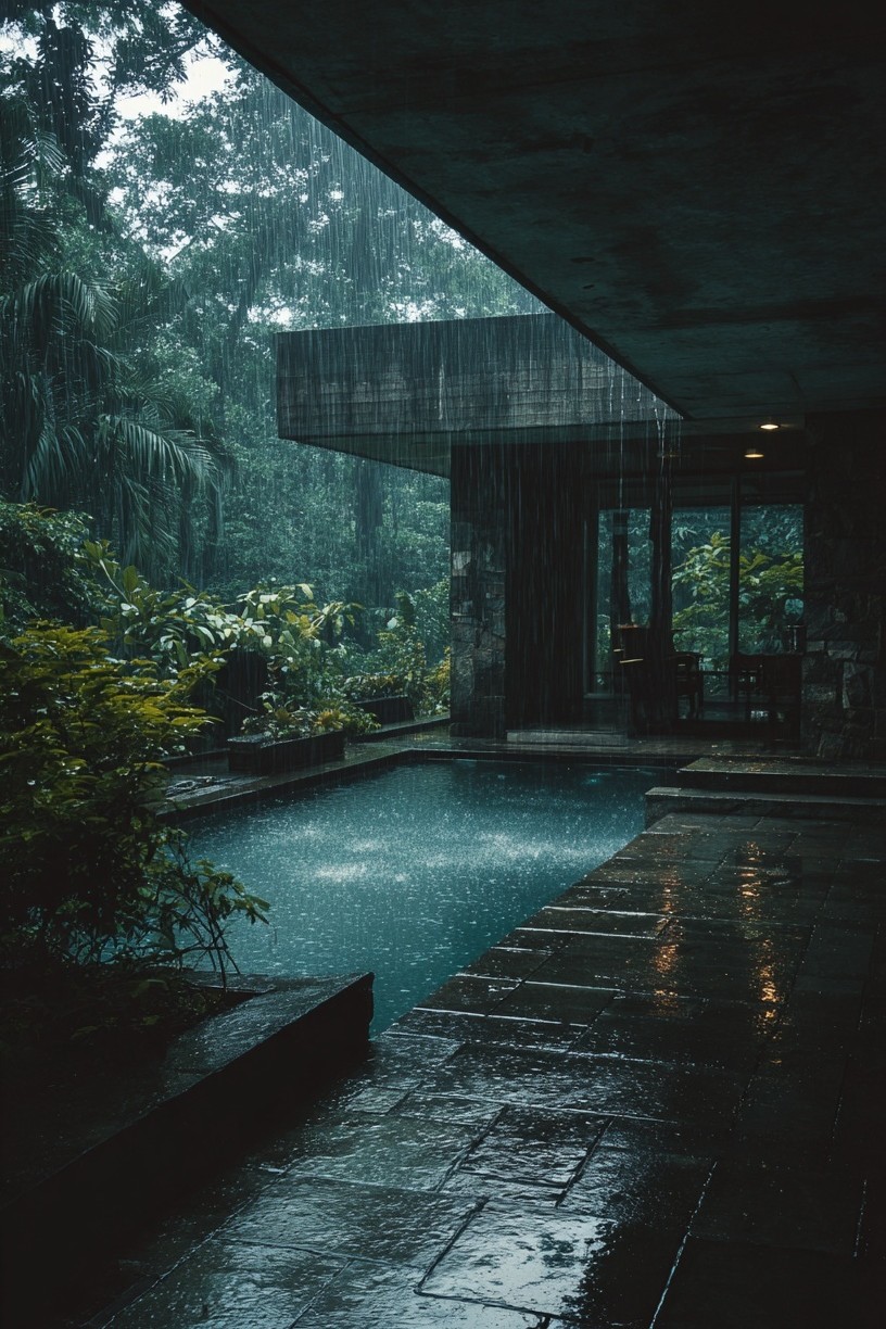 Rainy Day at Modern Architecture Poster. poster detail