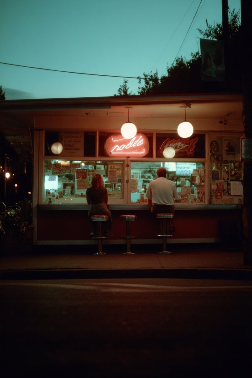 Retro Diner Night Photography Poster. poster detail