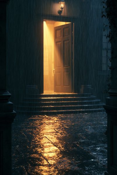 Rainy Doorway Night Photography Poster. poster