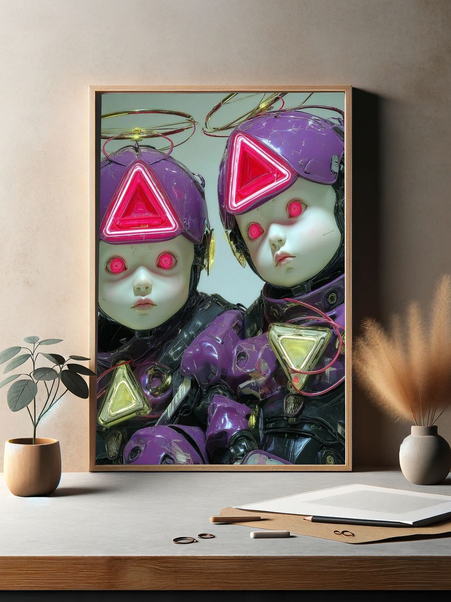 Futuristic Robot Dolls — Digital Art Print. — room view 2