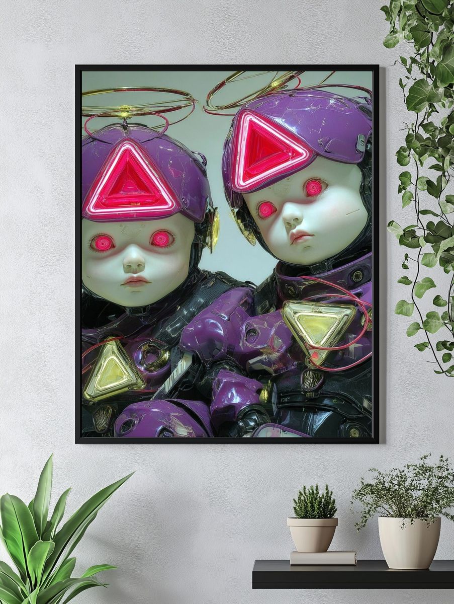 Futuristic Robot Dolls — Digital Art Print. — room view 4